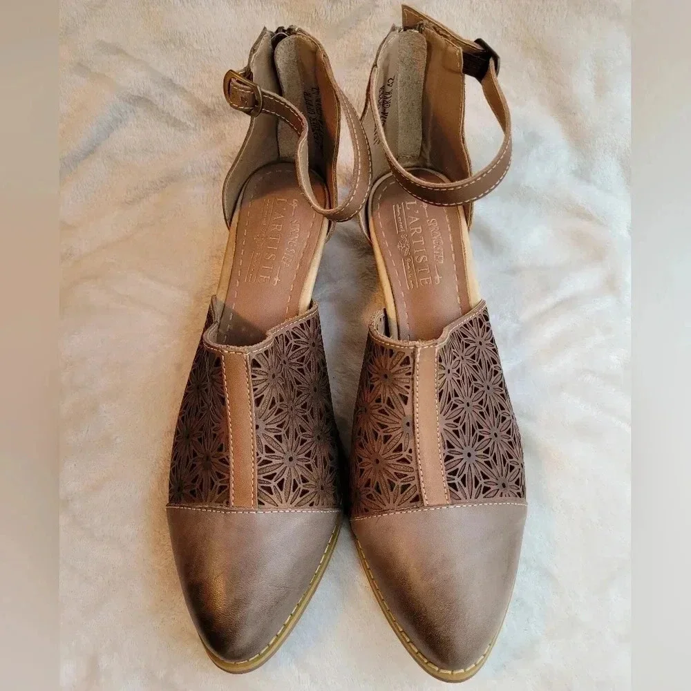 L'ARTISTE BY SPRING STEP Pauletta grey leather ankle BOHO Artsy shoes Sz 10 - Picture 4 of 12